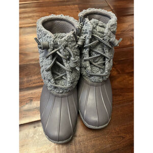 Sperry Womens Saltwater Duck Boots Gray Sherpa Size 7 New
